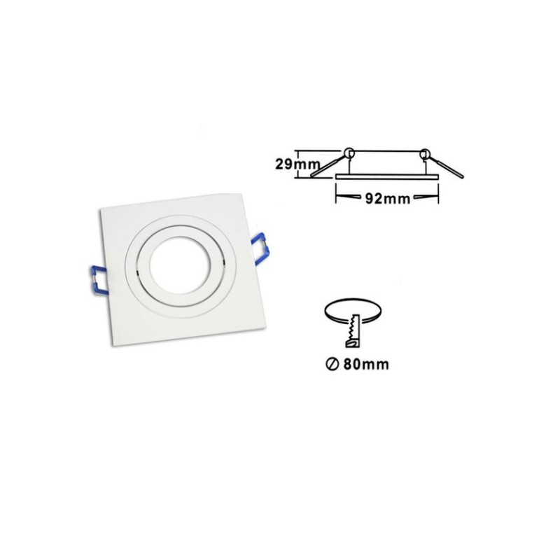 Portafaretto ad incasso orientabile quadrato bianco per lampadina GU10 quadrato P10-GU10-B LT3649  PORTA FARETTI SPOT 4,18 €