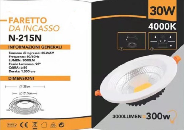 FARO LED DA INCASSO ROTONDO COB VARIE POTENZE*