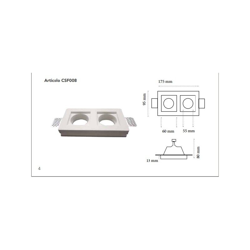 Faretto in gesso quadrato doppio ad incasso a scomparsa + 2 pz attacco gu10 CSF 008 LT2218 ABM SRLS® PORTA FARETTI IN GESSO 8...