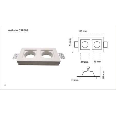 Faretto in gesso quadrato doppio ad incasso a scomparsa + 2 pz attacco gu10 CSF 008 LT2218 ABM SRLS® PORTA FARETTI IN GESSO 8...