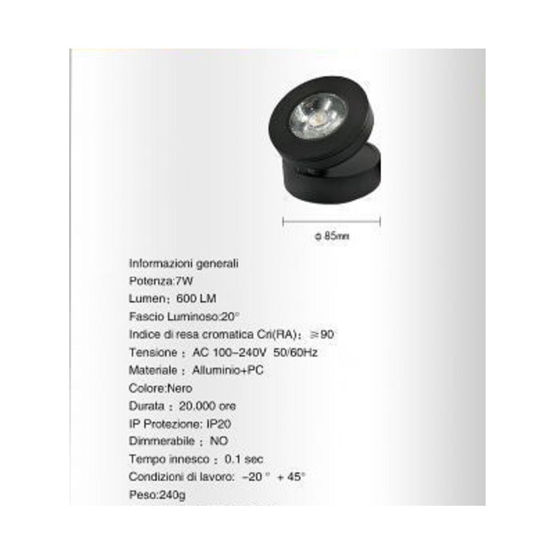 Faretto nero orientabile 4000k Luce Naturale 7w F-7W-NN LT3598  FARETTI A INCASSO PER CONTROSOFFITTO 12,30 €