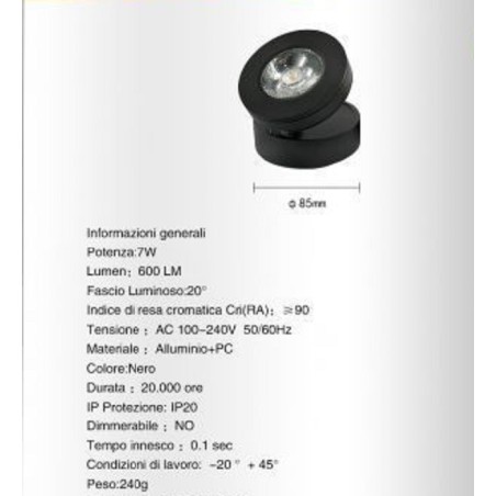 Faretto nero orientabile 4000k Luce Naturale 7w F-7W-NN LT3598  FARETTI A INCASSO PER CONTROSOFFITTO 12,30 €