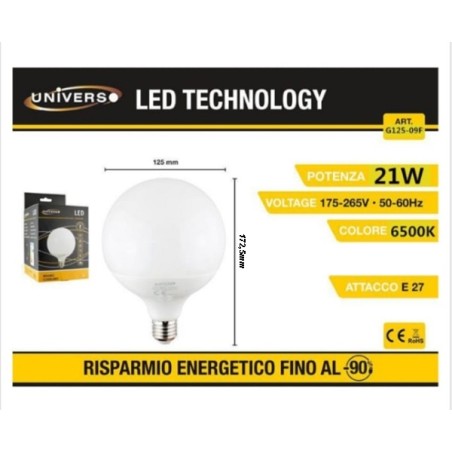 Lampadina led E27 G125-09f globo 21W Luce fredda 6500k LT2541 ABM SRLS® E27 5,67 €