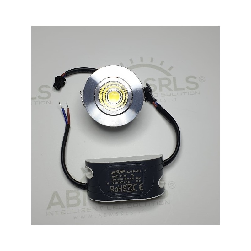 Mini Faretto led 3W 3000K foro incasso 45mm orientabile mono led spot luce calda p-45-3AC LT3043 ABM SRLS® PUNTI LUCE 4,61 €