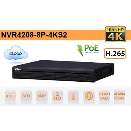 Nvr 8 canali 1U 8 porte PoE 4K & H.265 Video Recorder NVR4208-8P-4KS2 LT2951 ABM SRLS® DVR-XVR-NVR 266,45 €