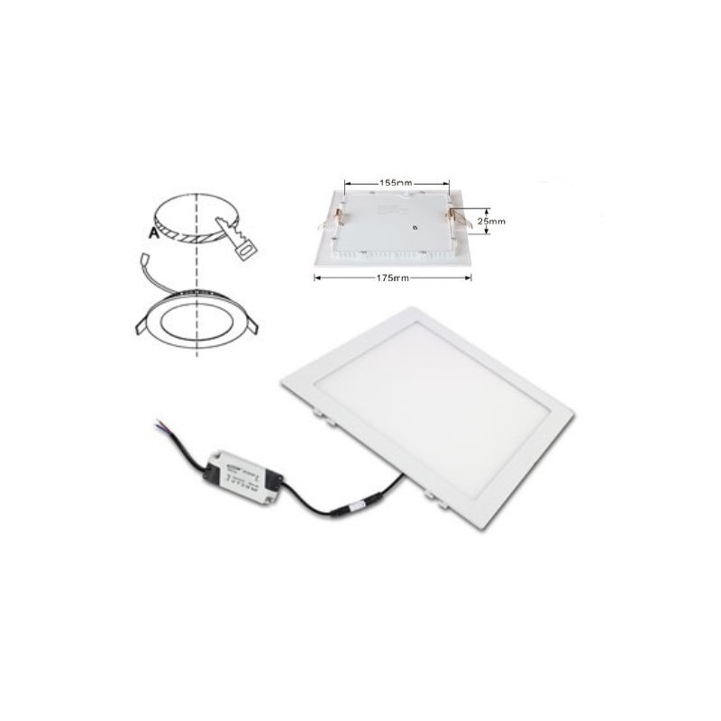 Pannello slim quadrato 12W tre tonalita' di luce foro 15,5 cm P155A-Q3C LT3706 ABM SRLS® PANNELLI SLIM A INCASSO 6,43 €