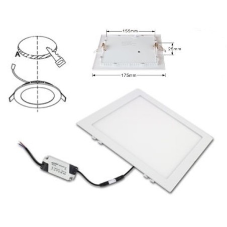 Pannello slim quadrato 12W tre tonalita' di luce foro 15,5 cm P155A-Q3C LT3706 ABM SRLS® PANNELLI SLIM A INCASSO 6,43 €