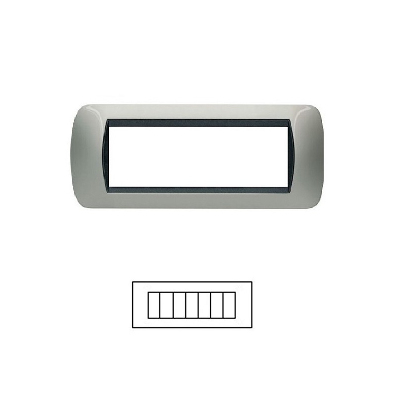 Placca 7 Posti in metallo Colore GRIGIO CHIARO bTicino LIVING International CompatibileTOT8807 T-7 LT3445  compatibili bticin...