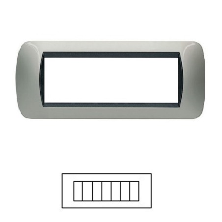 Placca 7 Posti in metallo Colore GRIGIO CHIARO bTicino LIVING International CompatibileTOT8807 T-7 LT3445  compatibili bticin...