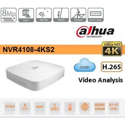 Videoregistratore Di Rete 8 canali IP Smart 1U, Ultra Hd 4K, H.265 Lite, ONVIF 2.4,Dahua NVR4108-4KS2/l LT3235 ABM SRLS® DVR-...