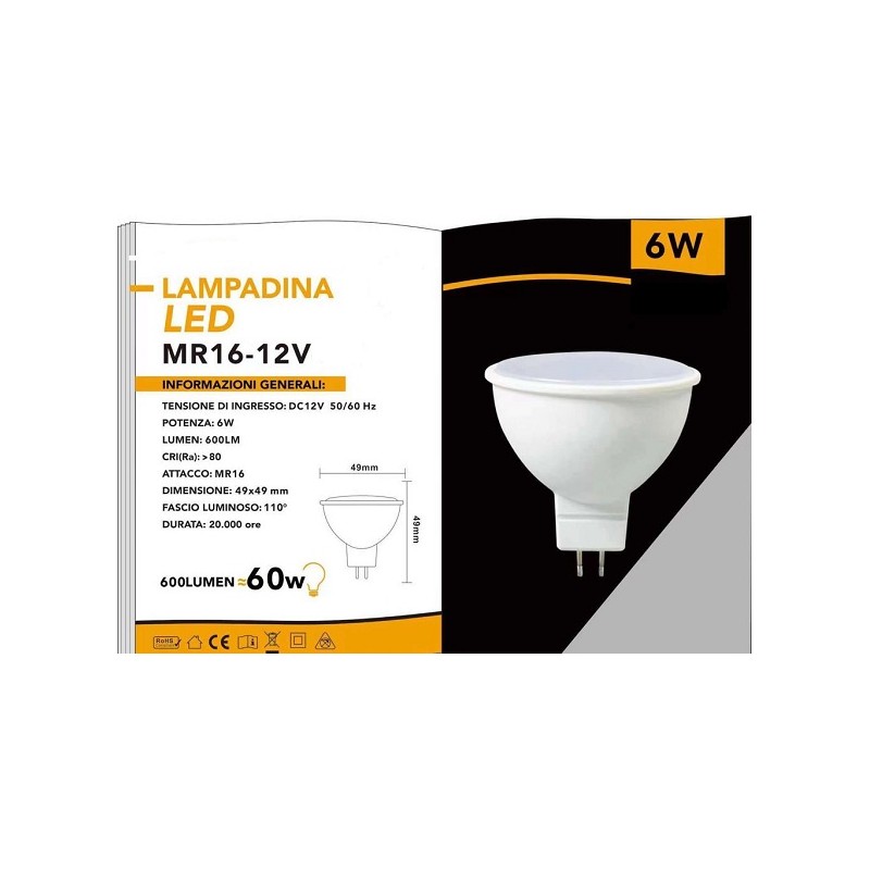 LAMPADINA MR16 12V 6W 3000K LUCE CALDAMR16-12V-6C LT3986 ABM SRLS® MR16 2,34 €