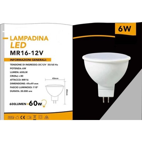 LAMPADINA MR16 12V 6W 3000K LUCE CALDAMR16-12V-6C LT3986 ABM SRLS® MR16 2,34 €