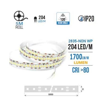 Striscia a led 3528 17W/mt 3000k IP20 12V sku 212461 (confezioni da 5 metri) LT2567 ABM SRLS® USO INTERNO IP20 20,67 €