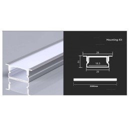 Profilo in Alluminio Colore Silver per Strip LED a Incasso barra da 2 metri sku 23175Dimensioni : 2000x20x10mm LT4350  PROFIL...