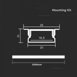 Profilo in Alluminio Colore Silver per Strip LED a Incasso barra da 2 metri sku 23175Dimensioni : 2000x20x10mm LT4350  PROFIL...