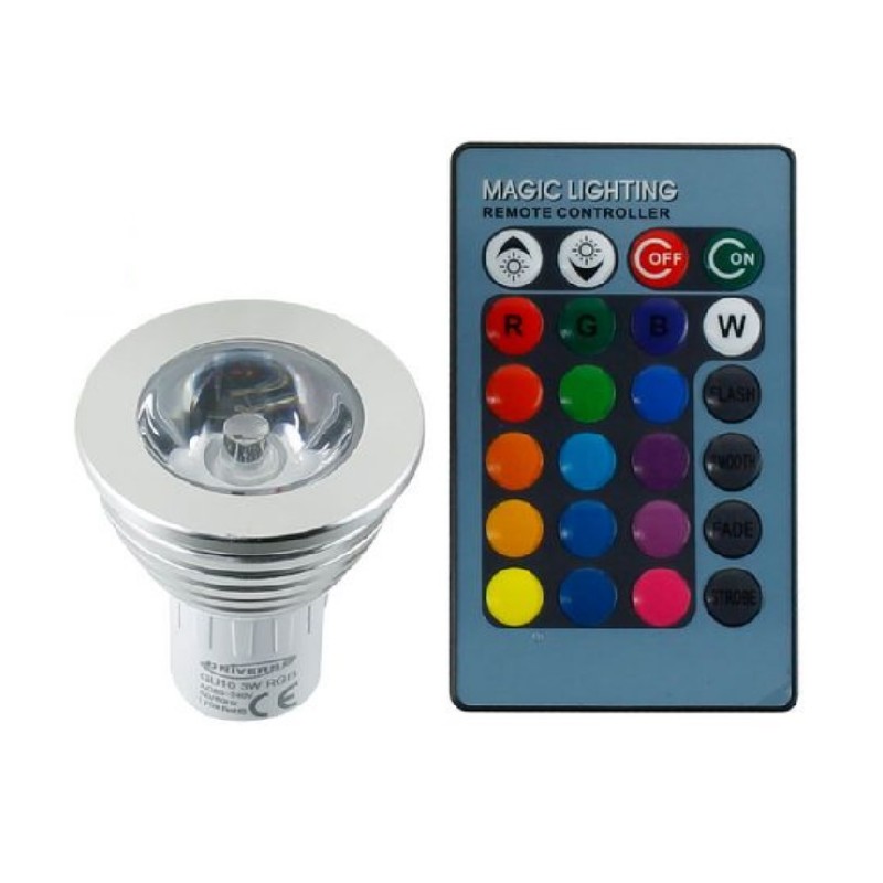 Lampadina led RGB GU10 per cromoterapia 3W 220V + telecomandogu10-rgb LT4379  GU10 5,40 €