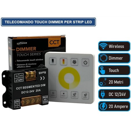 TELECOMANDO WIRELESS TOUCH DIMMER CAMBIO COLORE LUMINOSITA' PER STRIP LED 2 E 3 FILI DC 12/24V RF-86CCT LT4418  DIMMER 11,53 €