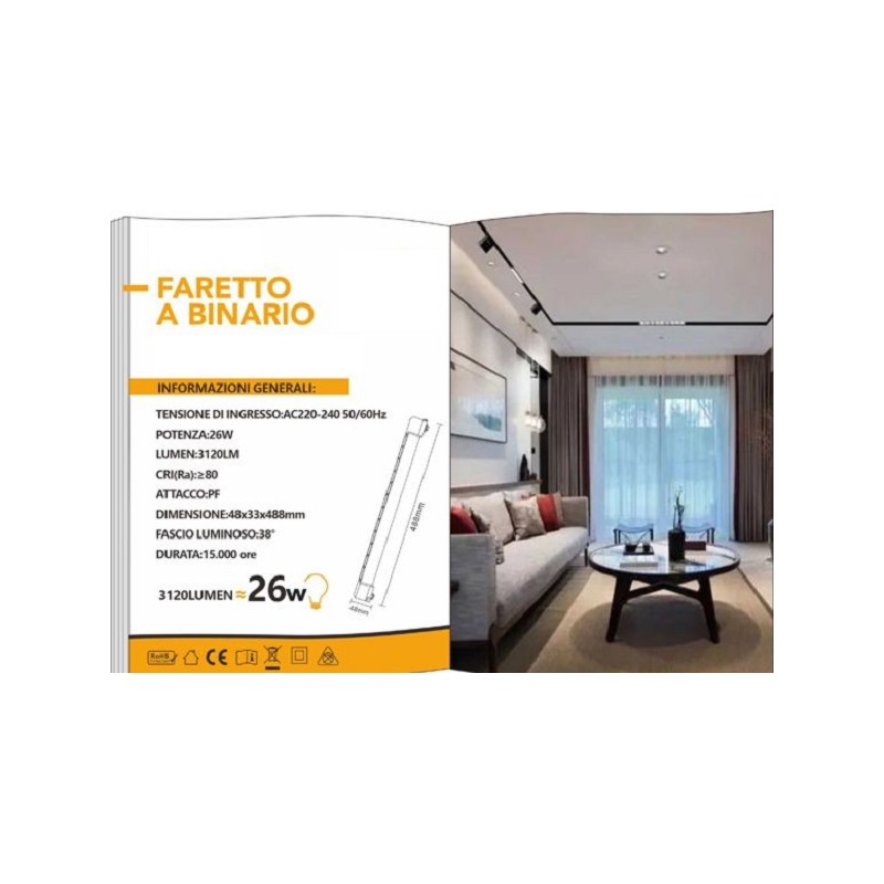 FARETTO A BINARIO 26W BIANCO ELETTRIFICATO MONOFASE 38°LUCE NATURALE 4000K PST-47-BN LT4420  Faretti a binario elettrificato ...