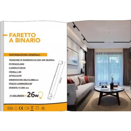 FARETTO A BINARIO 26W BIANCO ELETTRIFICATO MONOFASE 38°LUCE NATURALE 4000K PST-47-BN LT4420  Faretti a binario elettrificato ...