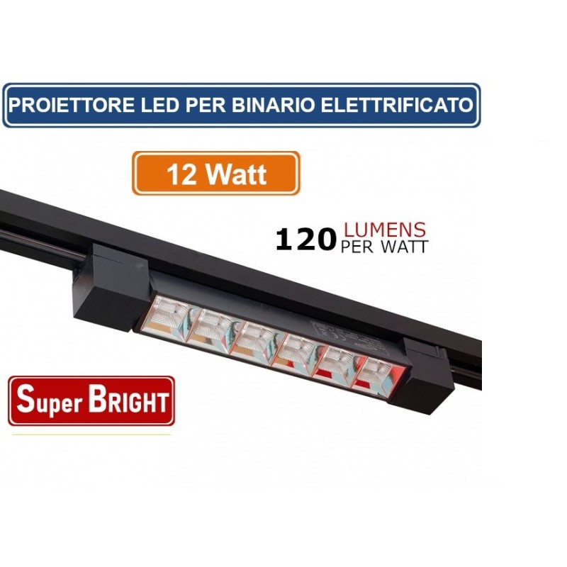 FARETTO A BINARIO 12W NERO ELETTRIFICATO MONOFASE 38°LUCE NATURALE 4000K PST-27-NN LT4421  Faretti a binario elettrificato 9,...