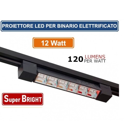 FARETTO A BINARIO 12W NERO ELETTRIFICATO MONOFASE 38°LUCE NATURALE 4000K PST-27-NN LT4421  Faretti a binario elettrificato 9,...