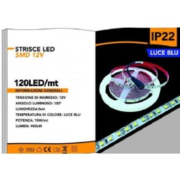 Striscia LED 2835 8,6W/Mt LUCE BLU IP20 120 led/mt ( confezione da 5 metri  2835-L120B LT4422  USO INTERNO IP20 9,22 €