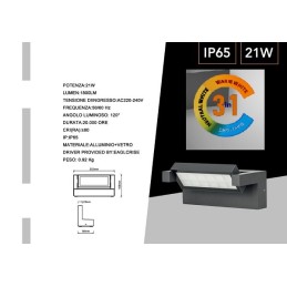 APPLIQUE A LED DA MURO GRIGIO RUOTABILE 21W SMD CCT 3IN1 CAMBIA COLORE IP65 DA ESTERNO472-G3C LT4432  ILLUMINAZIONE PER ESTER...